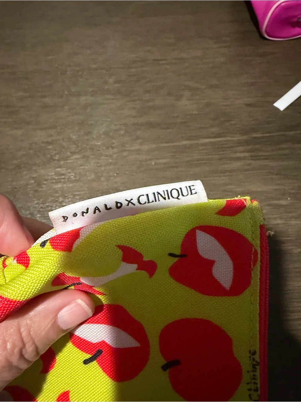 Clinique Yellow Canvas Pouch with Red Apple Motif